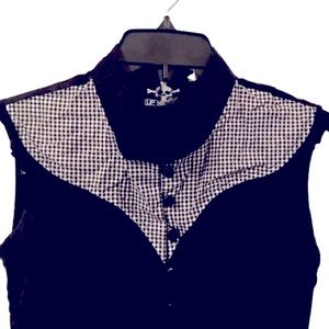 Woman’s Lip Service Rockabilly Top Black and White Cowgirl Blouse Small